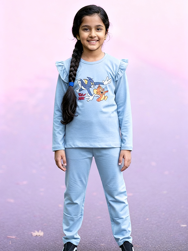 Girls long sleeve top-bottom set - Sky